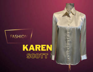 Karen Scott Blouse Women's Size Small Ivory Long Sleeve Button Up